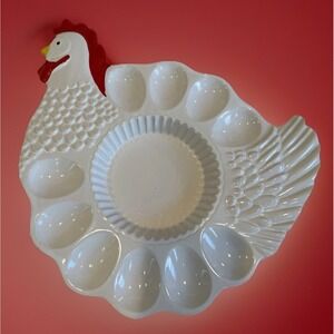 Teleflora 1970s Vintage Chicken Hen Shaped Deviled Egg Serving Platter Portugal